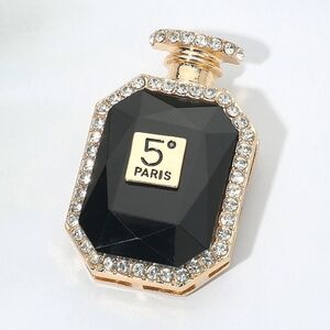 Black Crystal Bottle Perfume Brooch Pin No 5 Paris Lady Statement Accessory